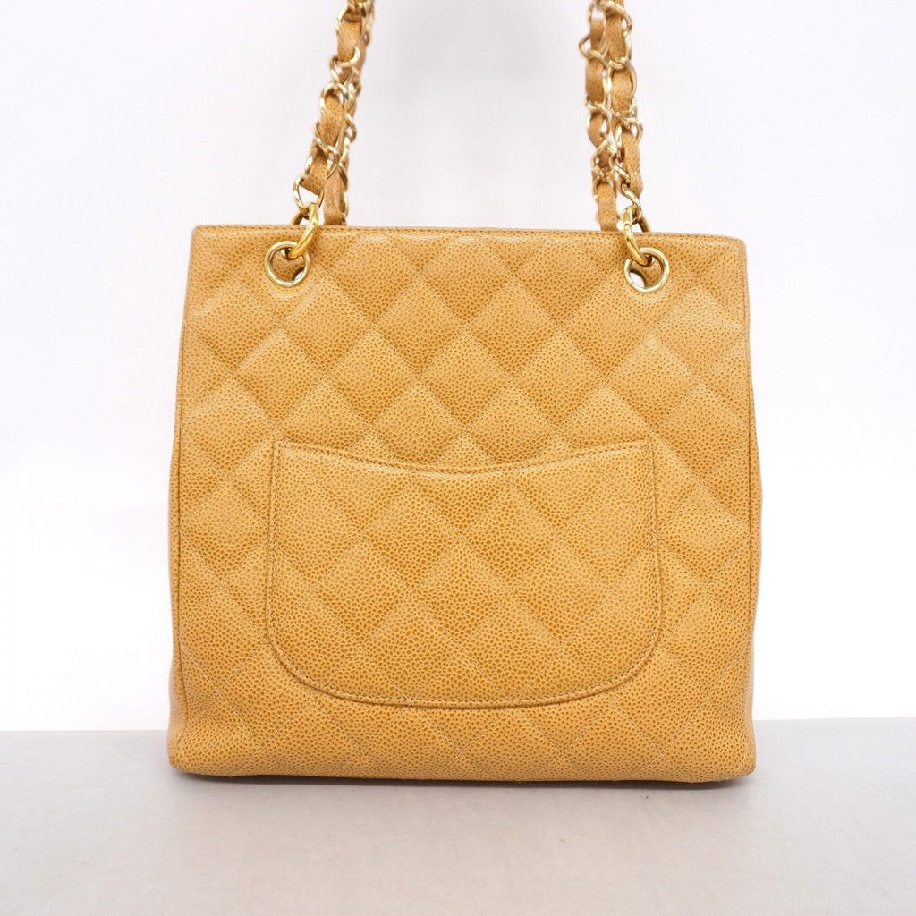 Chanel Chain Tote Quilted Caviar Leather Brown Gold — view 8