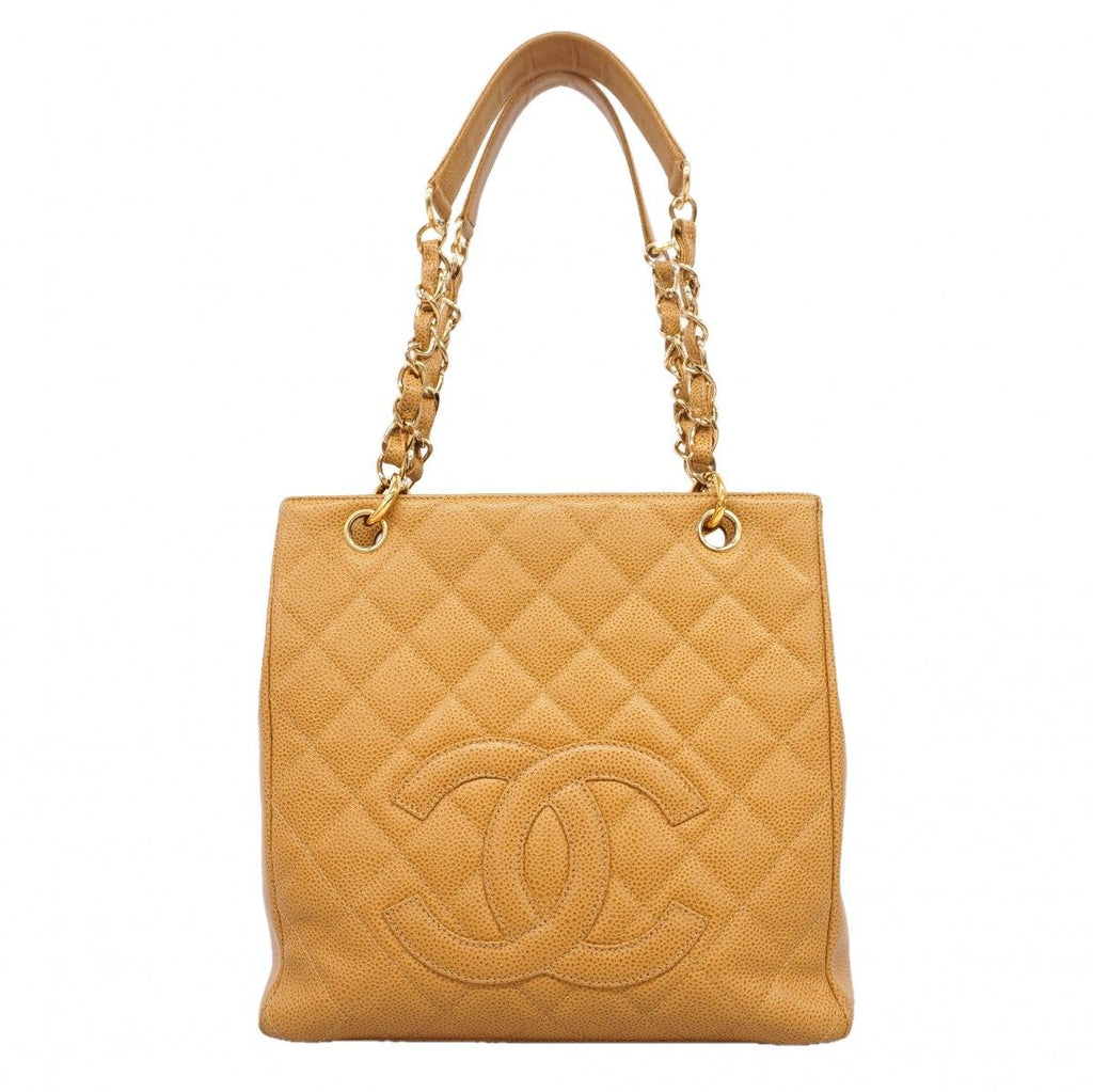 Chanel Chain Tote Quilted Caviar Leather Brown Gold