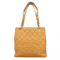 Chanel Chain Tote Quilted Caviar Leather Brown Gold