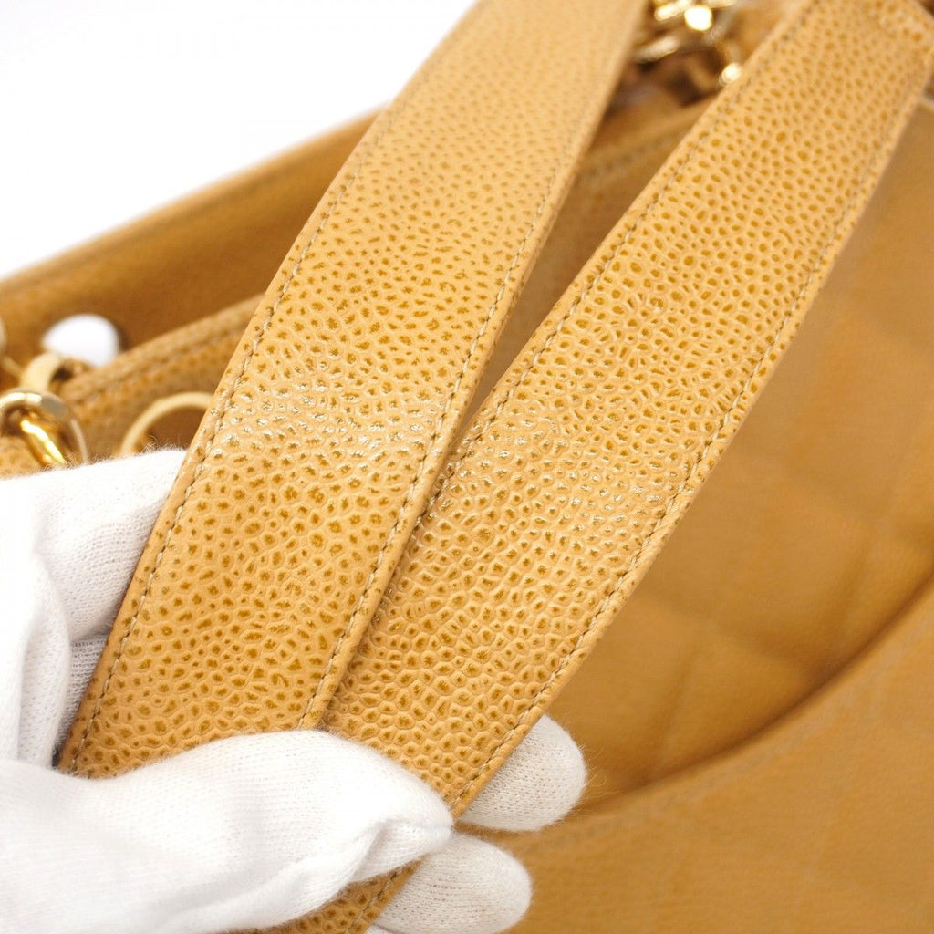 Chanel Chain Tote Quilted Caviar Leather Brown Gold — view 7