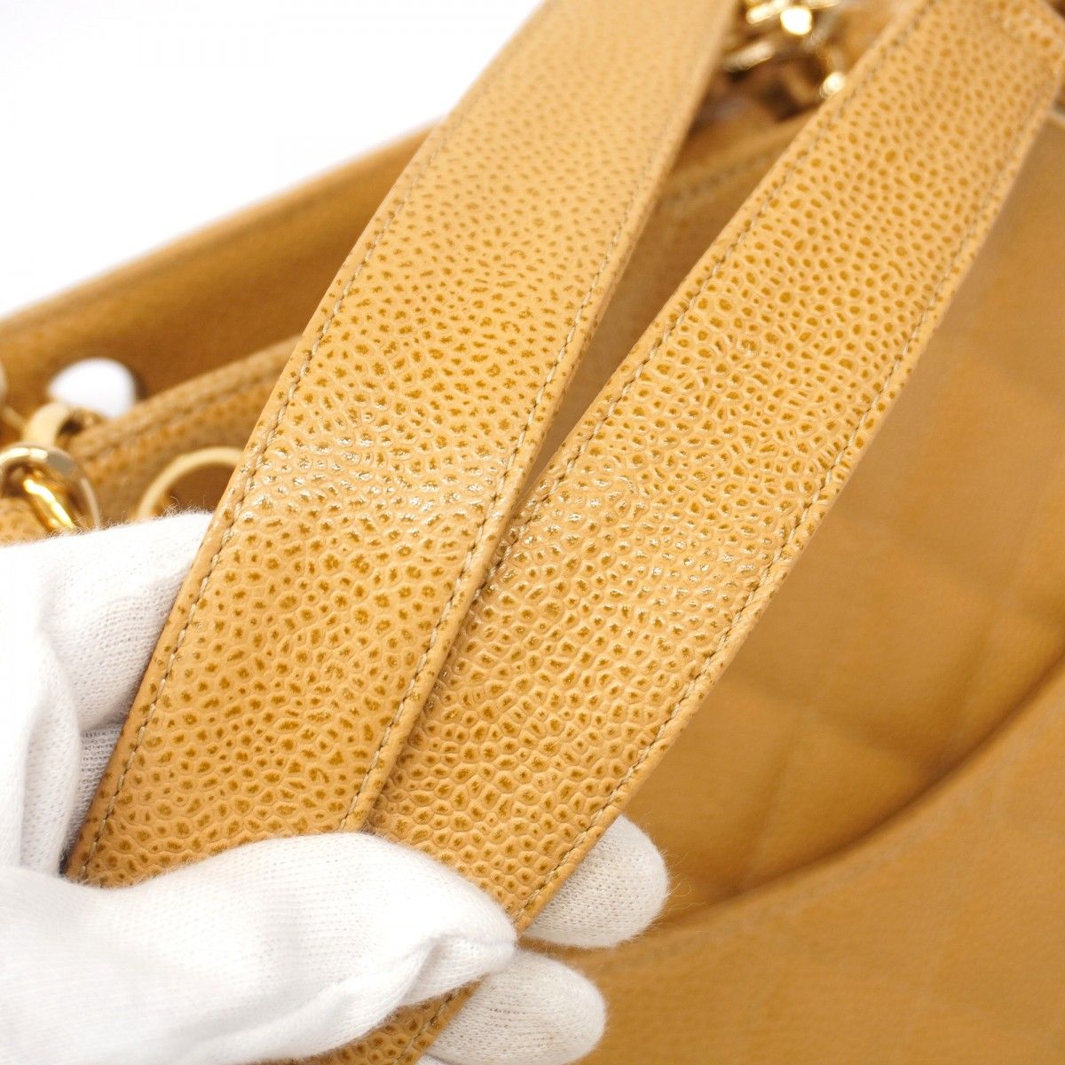Chanel Chain Tote Quilted Caviar Leather Brown Gold — view 7