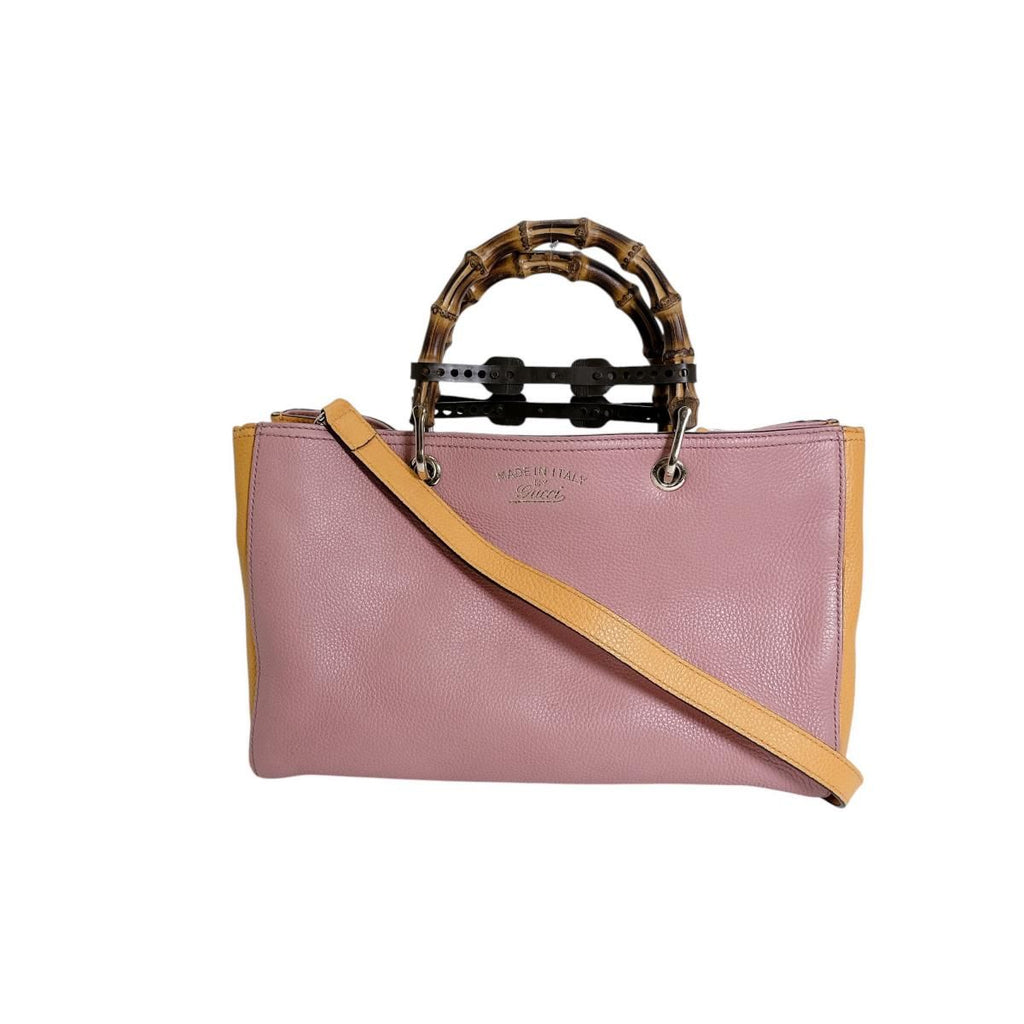 Gucci Bicolor 2-Way Bag Bamboo Handbag Pink