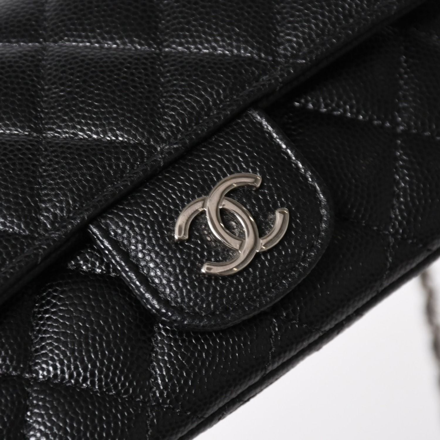 Chanel Classic Eyewear Case CC Logo Caviar Leather Black Silver — view 7