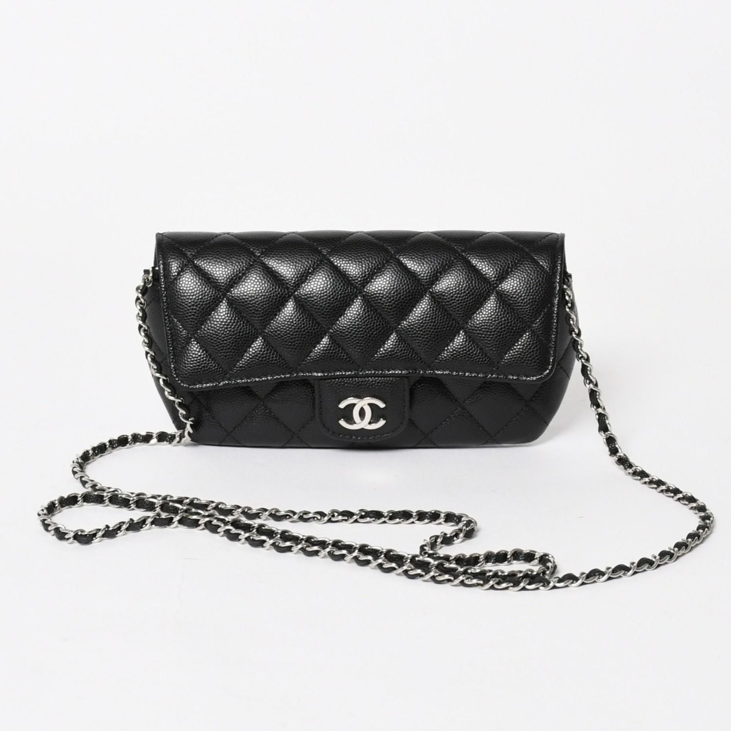 Chanel Classic Eyewear Case CC Logo Caviar Leather Black Silver — view 2
