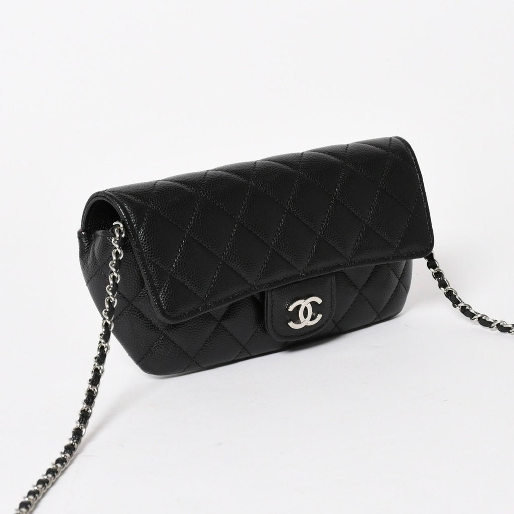 Chanel Classic Eyewear Case CC Logo Caviar Leather Black Silver — view 4