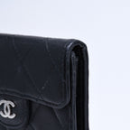 Chanel Quilted Coin Card Holder Purse CC Logo Lambskin Silver — view 6