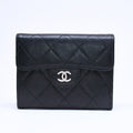 Chanel Quilted Coin Card Holder Purse CC Logo Lambskin Silver
