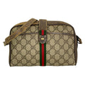 Gucci Shoulder Bag Vintage Beige Dark Brown Leather