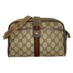 Gucci Shoulder Bag Vintage Beige Dark Brown Leather