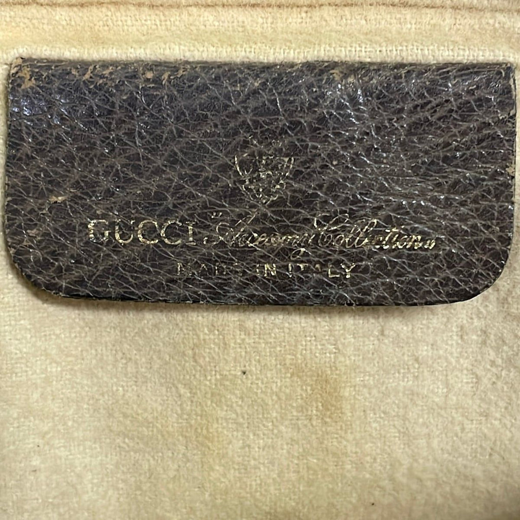 Gucci Shoulder Bag Vintage Beige Dark Brown Leather — view 8