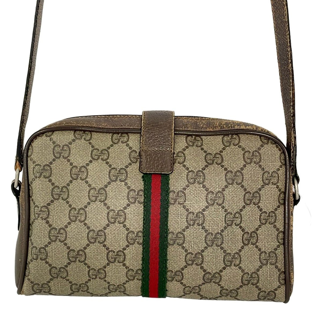 Gucci Shoulder Bag Vintage Beige Dark Brown Leather — view 3