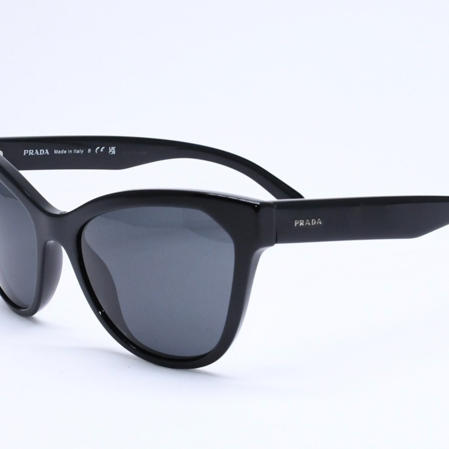 Prada Sunglasses Eyewear Cat Eye 19 Black Silver Logo — view 3