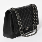 Chanel Maxi Quilted 33 Double Flap Chain Shoulder Bag CC Logo Lambskin Black — view 3