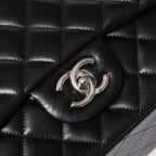 Chanel Maxi Quilted 33 Double Flap Chain Shoulder Bag CC Logo Lambskin Black — view 5