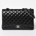Chanel Maxi Quilted 33 Double Flap Chain Shoulder Bag CC Logo Lambskin Black