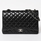 Chanel Maxi Quilted 33 Double Flap Chain Shoulder Bag CC Logo Lambskin Black