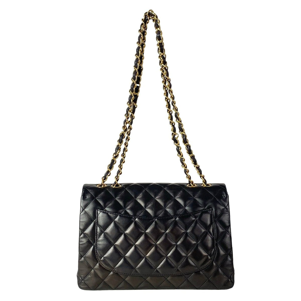 Chanel Shoulder Bag Maxi Quilted Black Chain Gold Lambskin — view 3