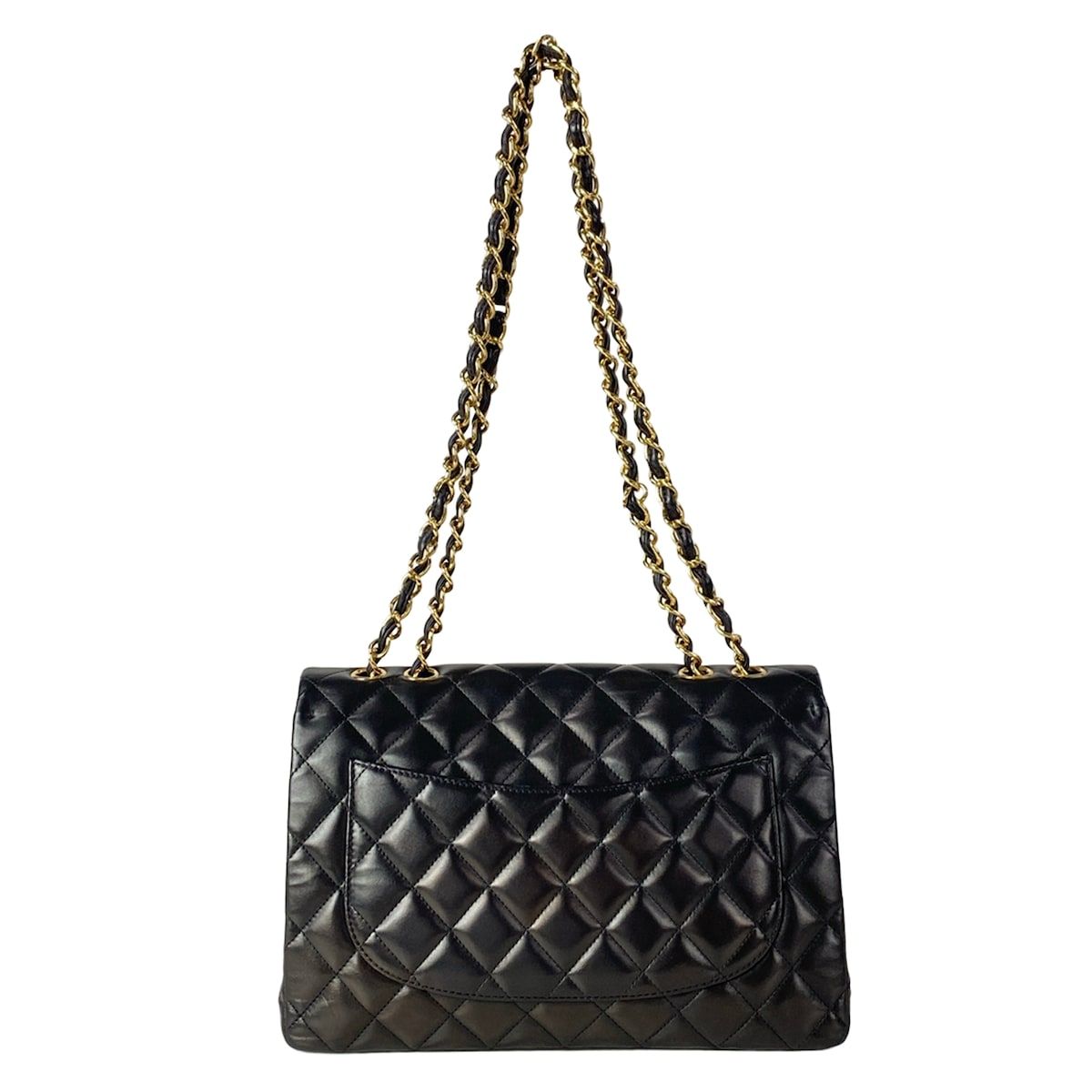 Chanel Shoulder Bag Maxi Quilted Black Chain Gold Lambskin — view 3