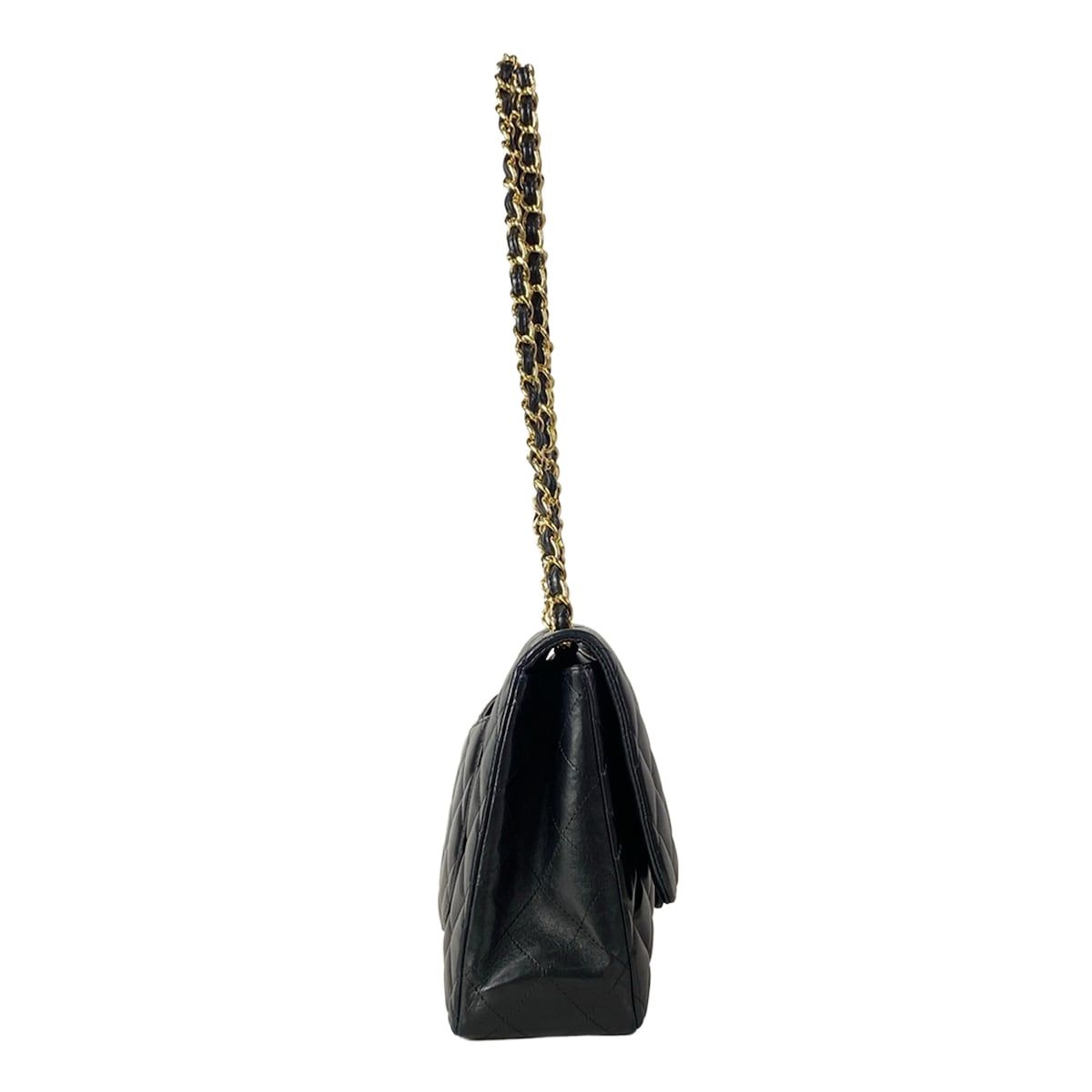 Chanel Shoulder Bag Maxi Quilted Black Chain Gold Lambskin — view 2