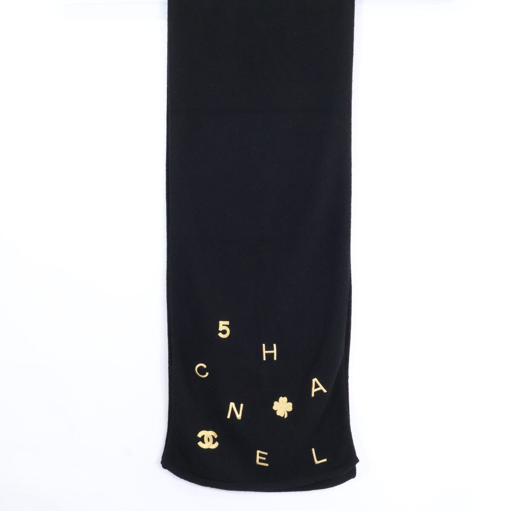 Chanel Clover CC Logo Embroidery Cashmere Scarf — view 2