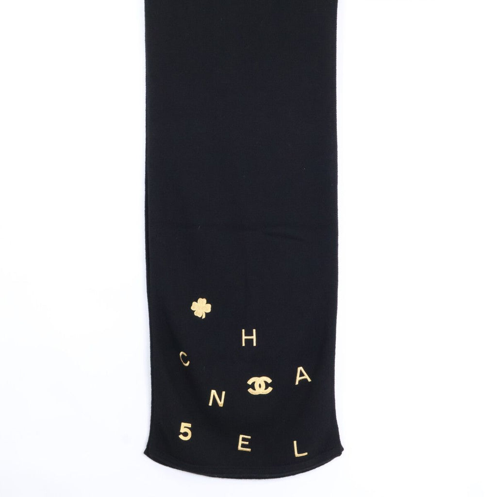Chanel Clover CC Logo Embroidery Cashmere Scarf — view 3