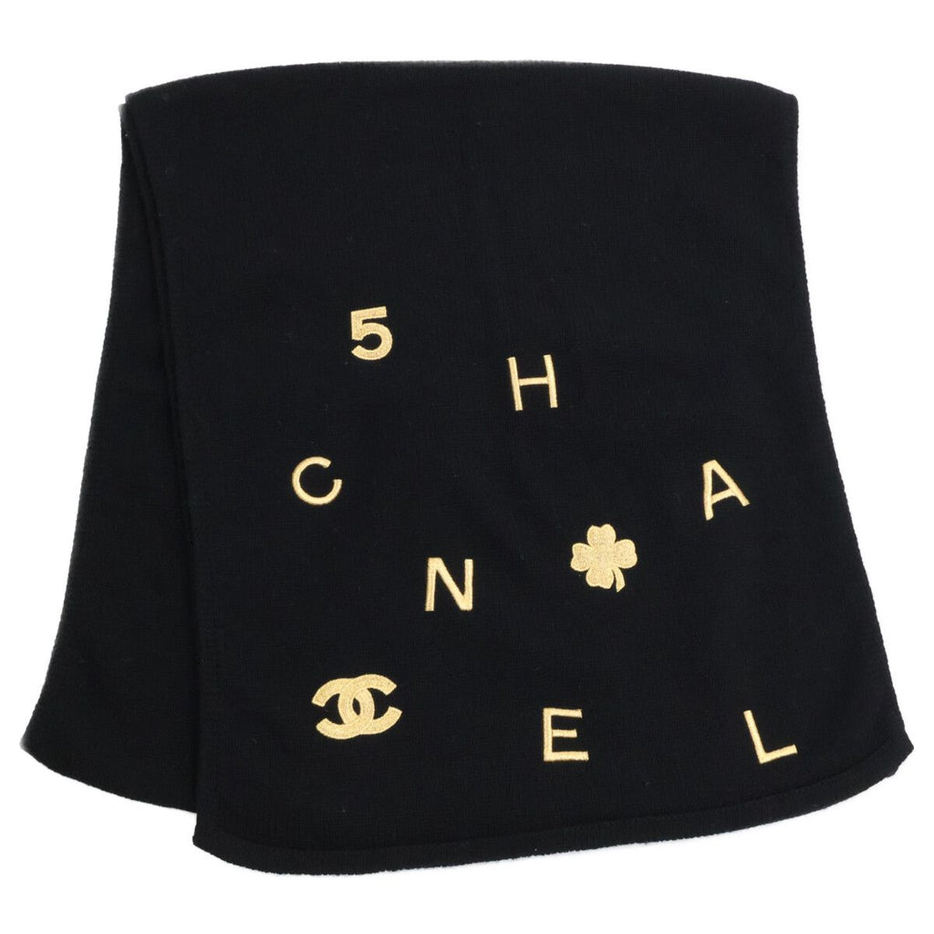 Chanel Clover CC Logo Embroidery Cashmere Scarf