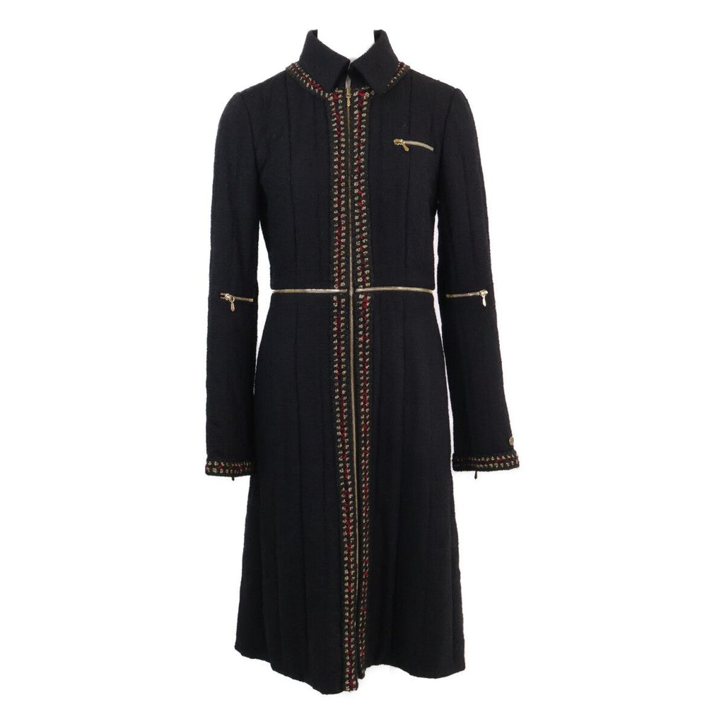 Chanel Black Wool Silk 2-Way Zip Up Long 36 Jacket