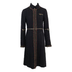 Chanel Black Wool Silk 2-Way Zip Up Long 36 Jacket