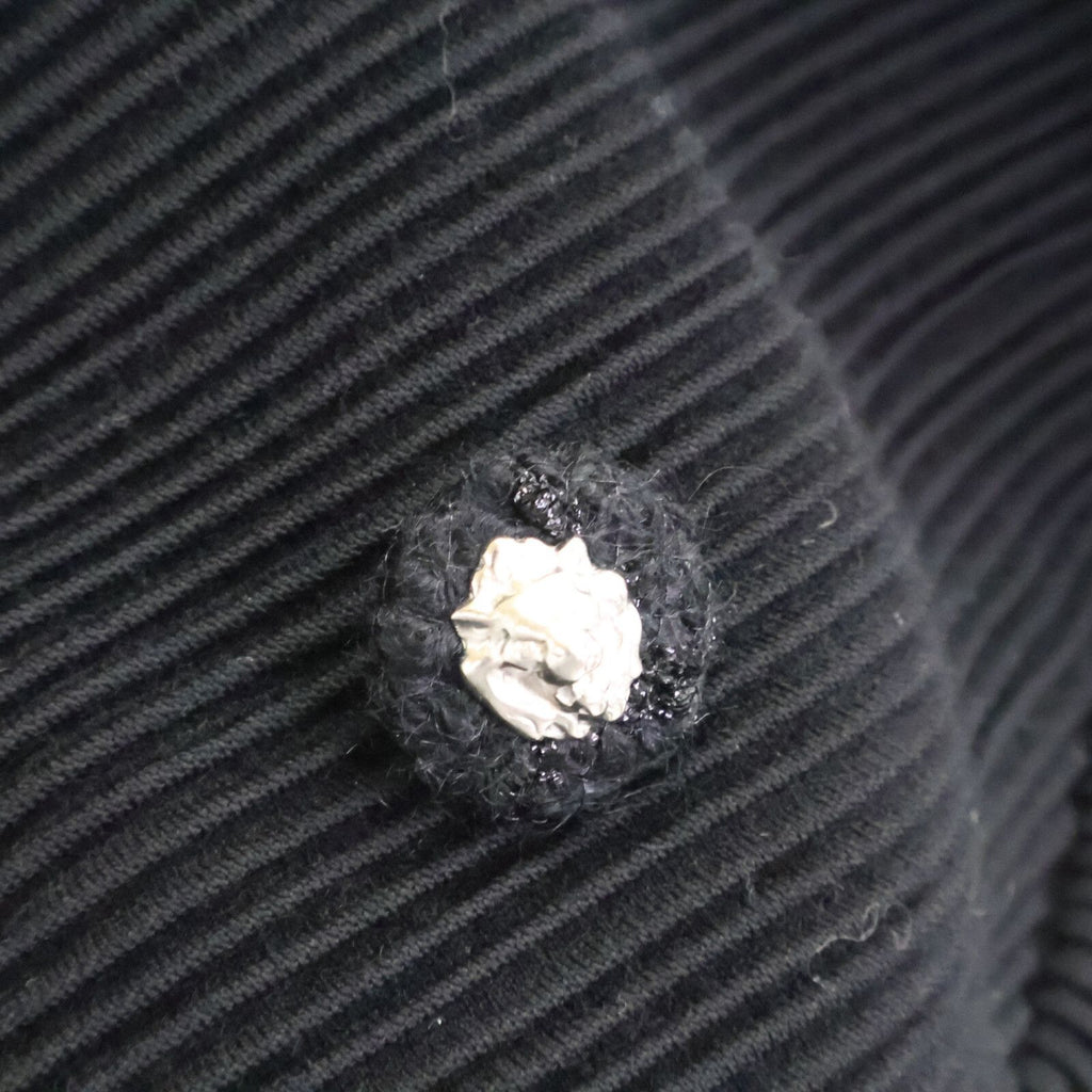 Chanel Wool Silk Lining Lion Button Double Breasted Ribbed Jersey Long Jacket 34 — view 8