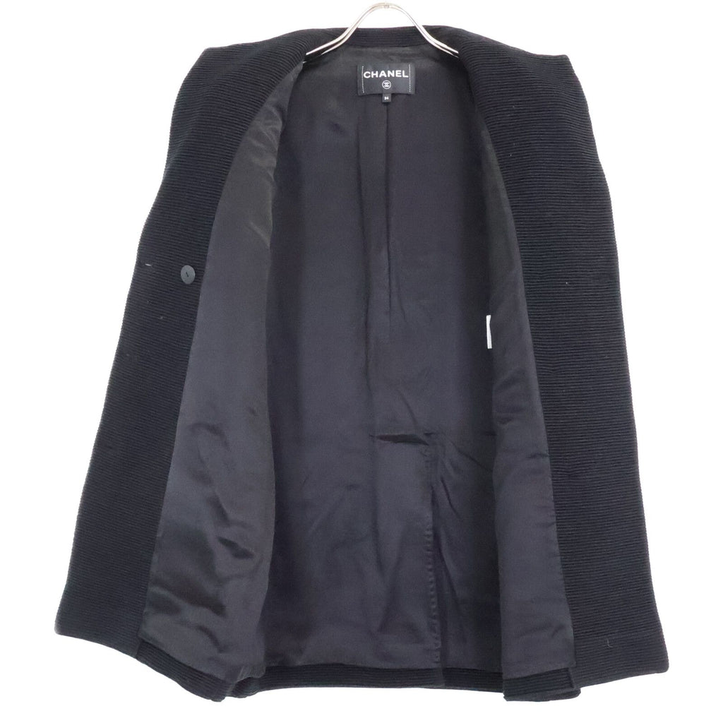 Chanel Wool Silk Lining Lion Button Double Breasted Ribbed Jersey Long Jacket 34 — view 4