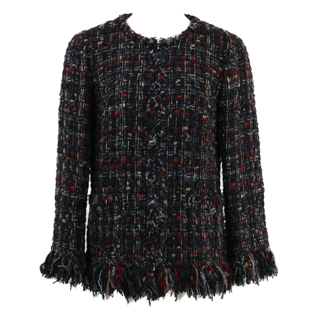 Chanel Zip Up Tweed Fringe Color 40 Jacket