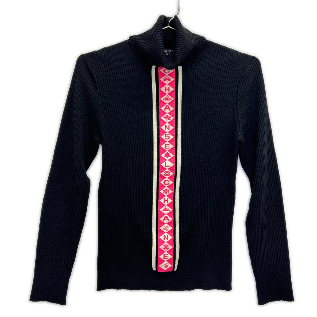 Chanel Logo Line High Neck Rib Knit 34 Sweater