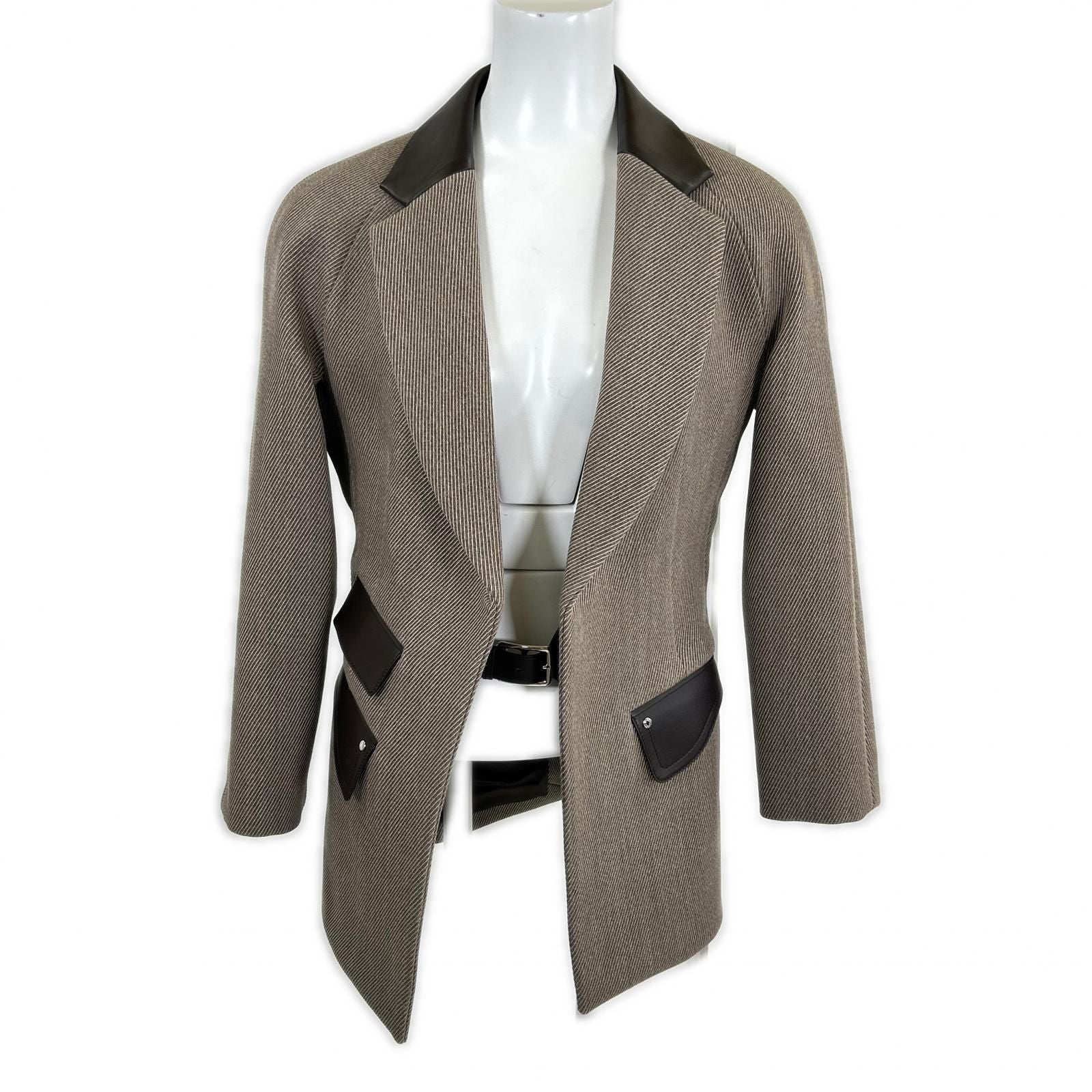 Hermes Like U-le Lambskin Silk Lining Series Button Inner Belt Jacket Blazer 34