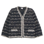 Chanel Zip Up Tweed Collarless Jacket 48