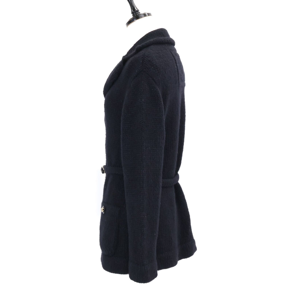 Chanel Pearl CC Logo with Belt Coco Button Cashmere Silk Cardigan Knit Jacket 34 — view 2
