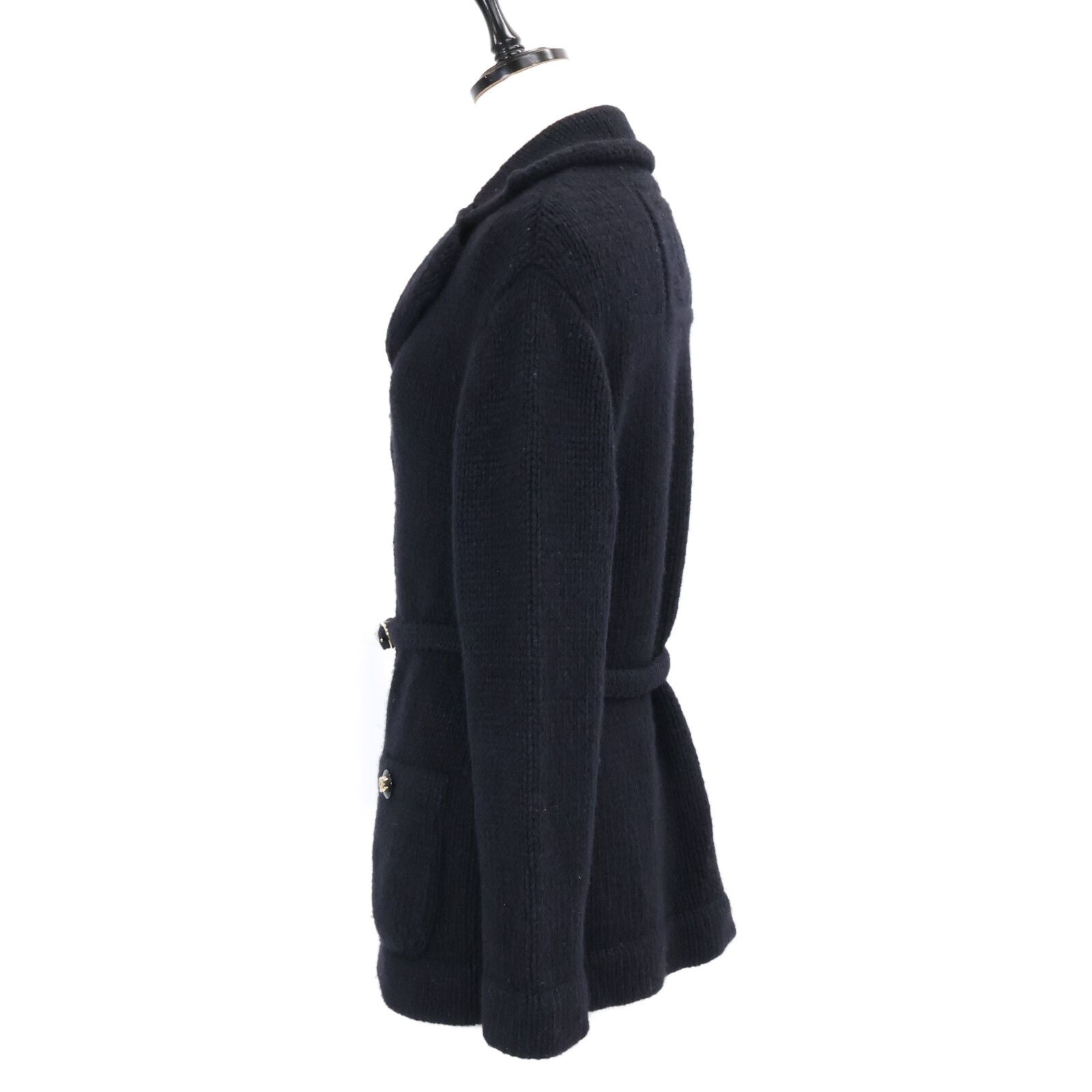 Chanel Pearl CC Logo with Belt Coco Button Cashmere Silk Cardigan Knit Jacket 34 — view 2