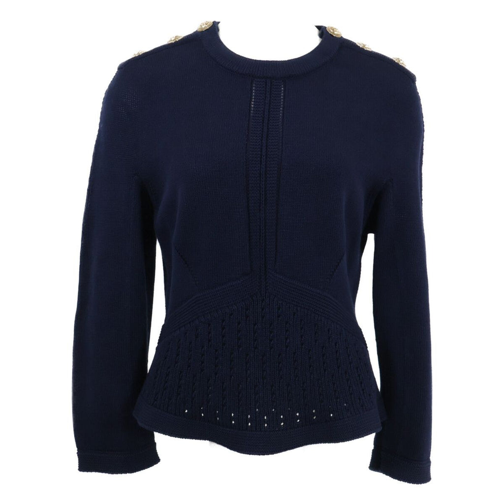 Chanel 21c CC Logo Button Peplum Knit Sweater 38