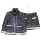 Chanel Cashmere Silk Blend Mohair Knit Zip Jacket Skirt Set