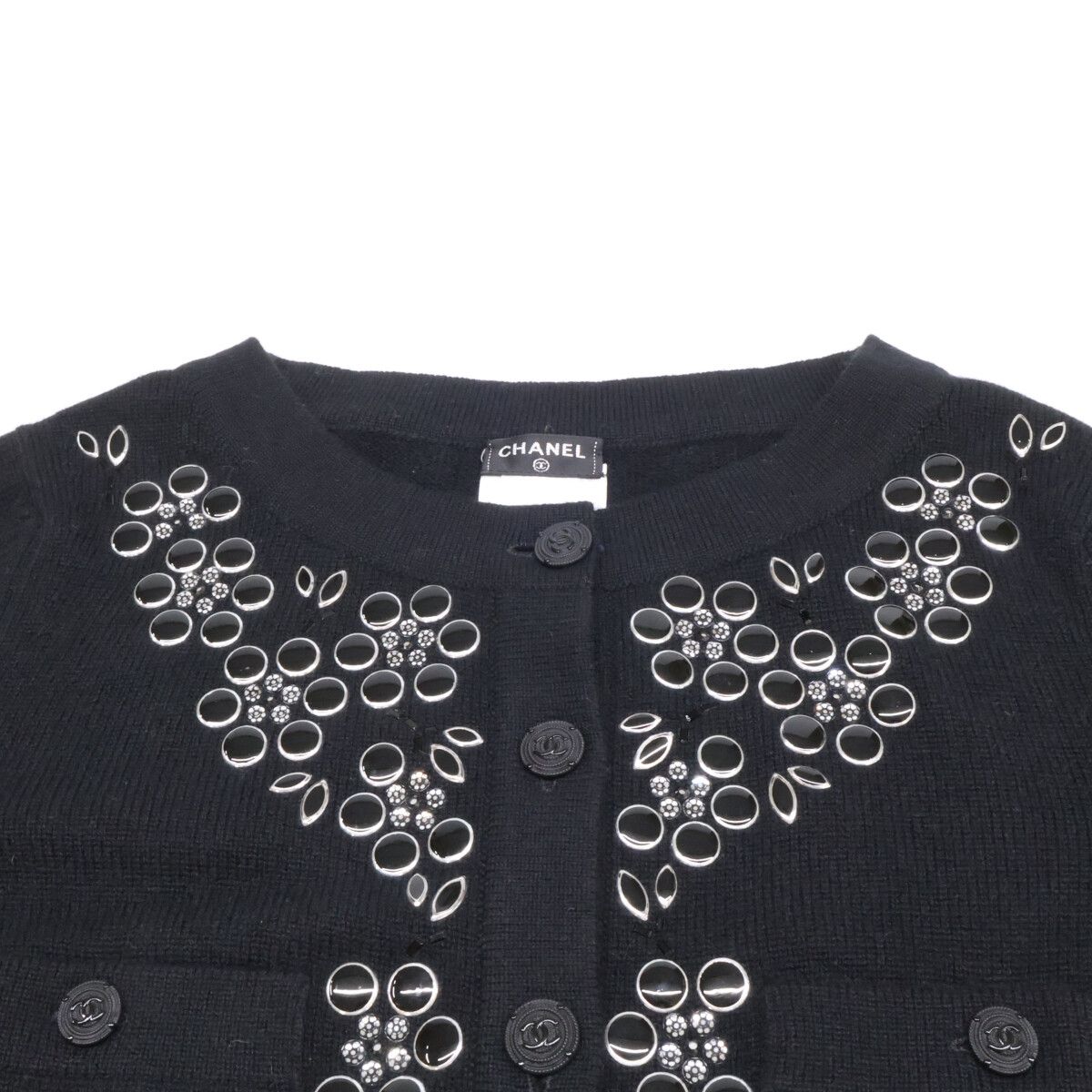 Chanel Visual Decoration CC Button Cashmere Knit Cardigan 36 — view 7