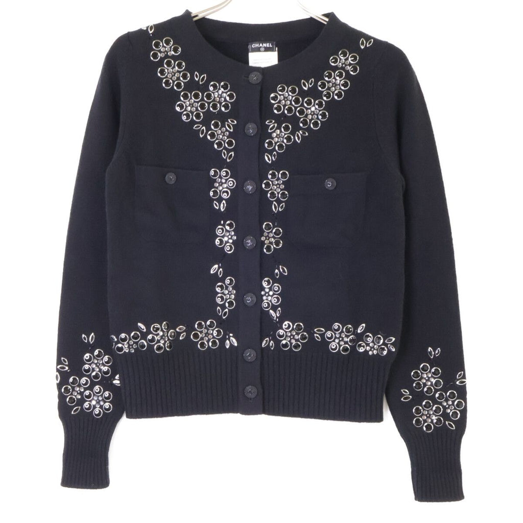 Chanel Visual Decoration CC Button Cashmere Knit Cardigan 36