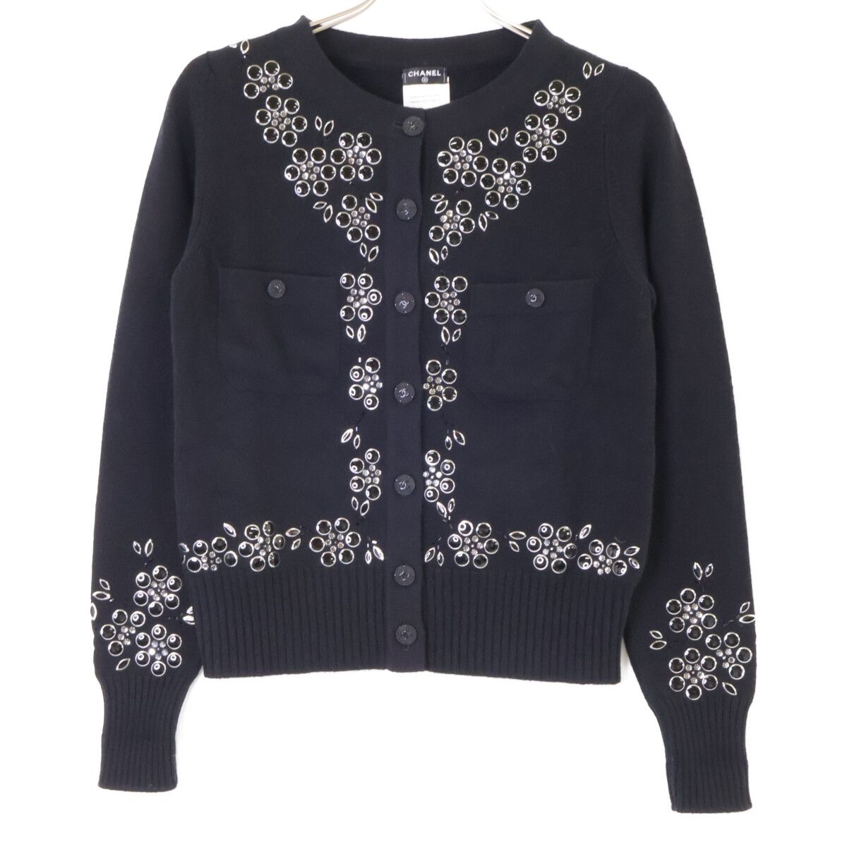 Chanel Visual Decoration CC Button Cashmere Knit Cardigan 36