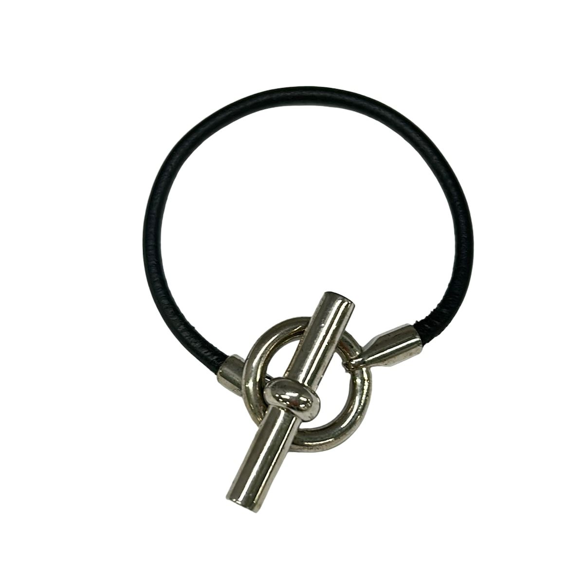 Hermes Bracelet Glenan Leather Black Silver
