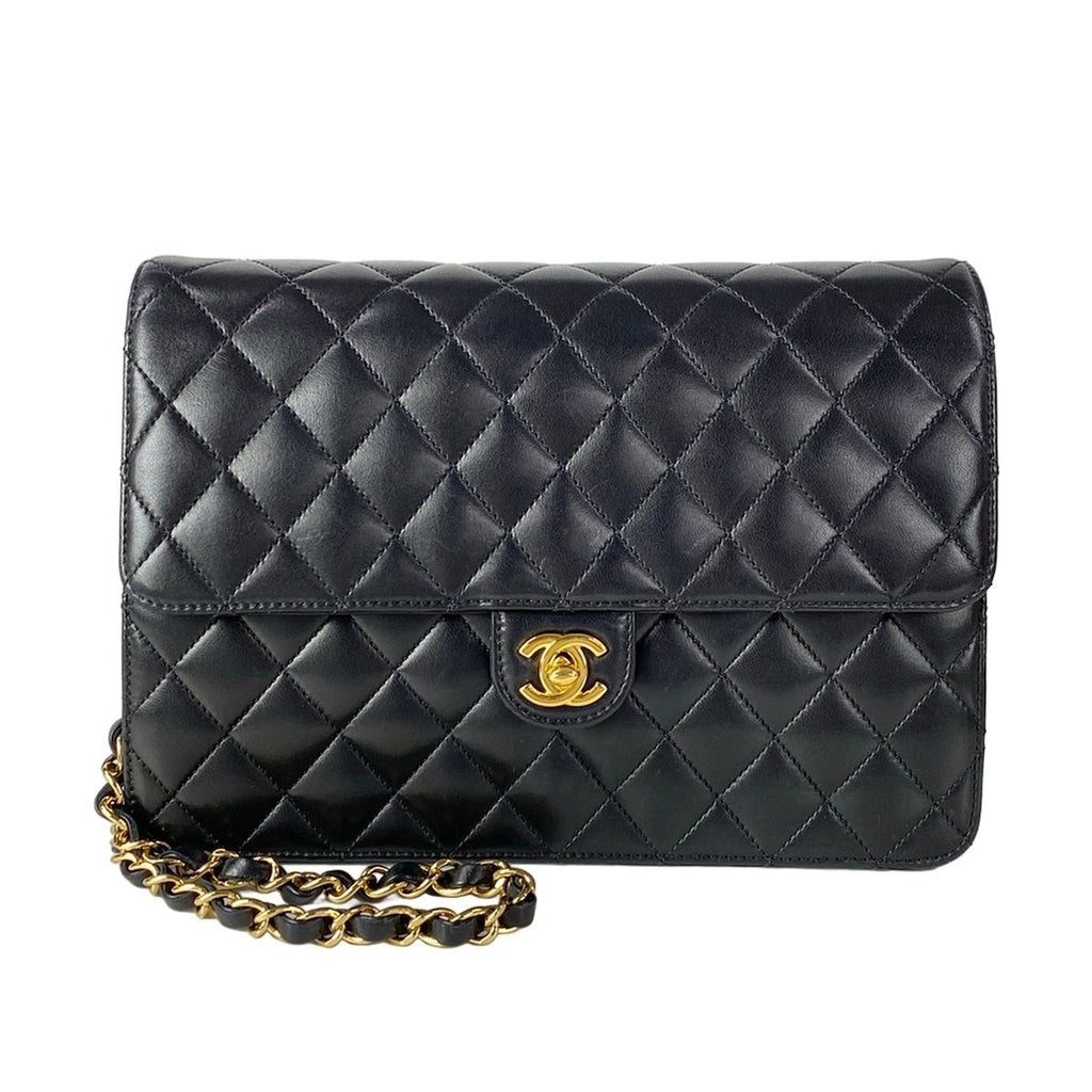 Chanel Shoulder Bag Single Flap Quilted Black Gold Chain Lambskin
