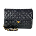 Chanel Shoulder Bag Single Flap Quilted Black Gold Chain Lambskin