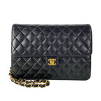 Chanel Shoulder Bag Single Flap Quilted Black Gold Chain Lambskin