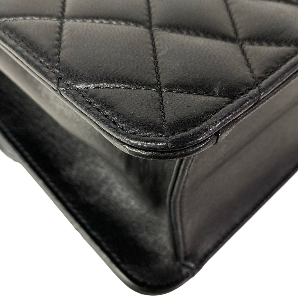 Chanel Shoulder Bag Single Flap Quilted Black Gold Chain Lambskin — view 8
