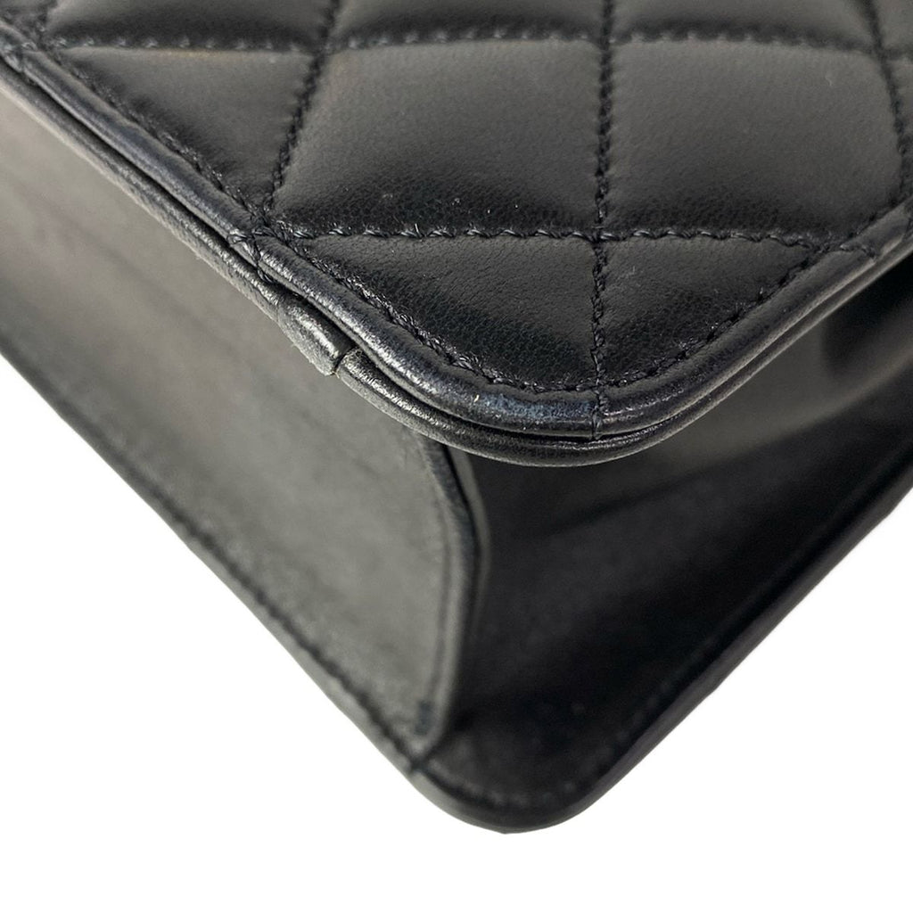 Chanel Shoulder Bag Single Flap Quilted Black Gold Chain Lambskin — view 7