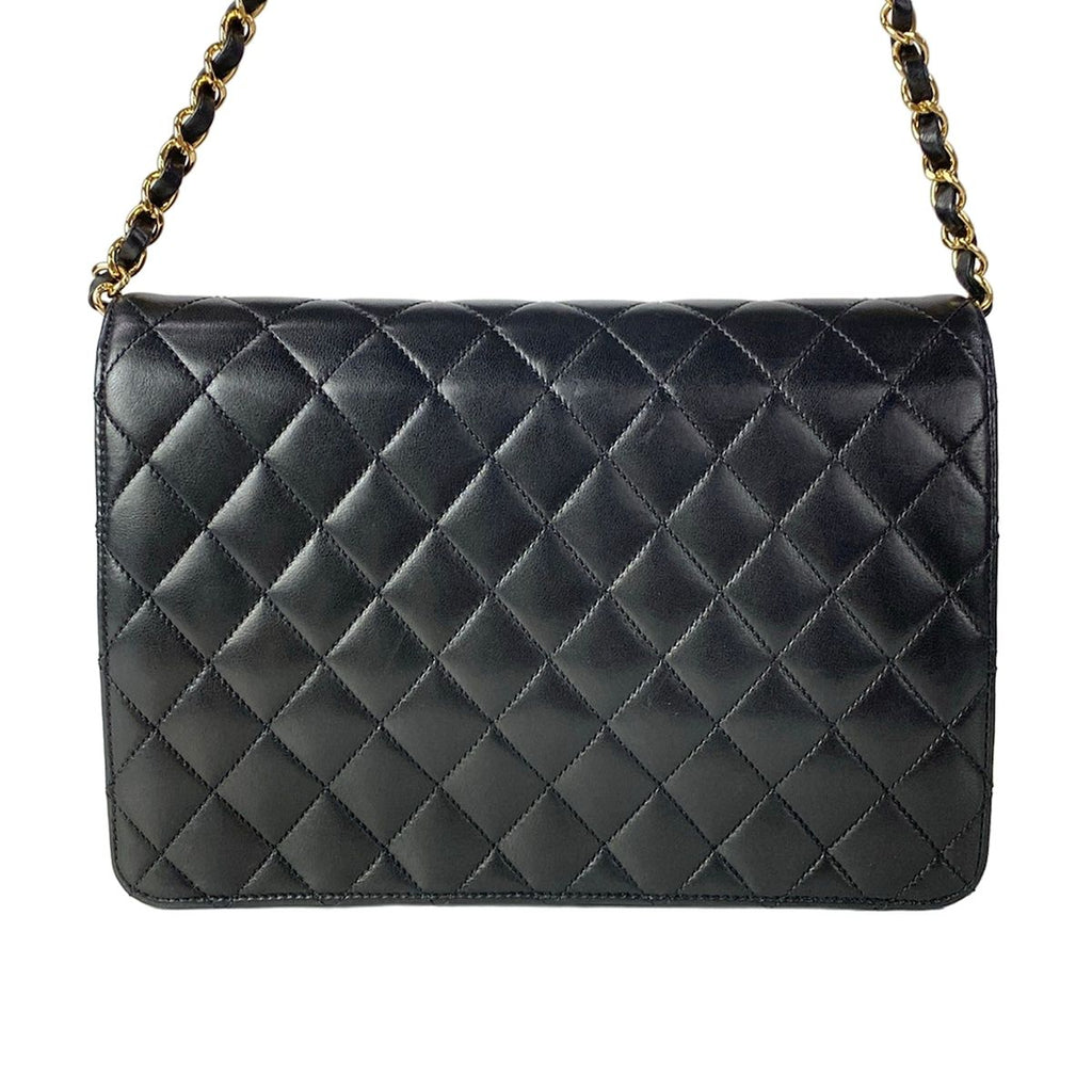 Chanel Shoulder Bag Single Flap Quilted Black Gold Chain Lambskin — view 3