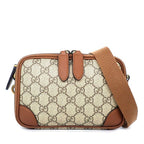 Gucci Shoulder Bag GG Emblem Mini Cross Beige Brown Supreme Canvas Leather
