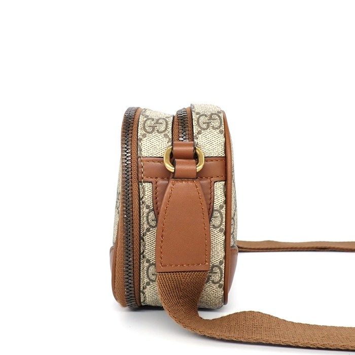 Gucci Shoulder Bag GG Emblem Mini Cross Beige Brown Supreme Canvas Leather — view 3